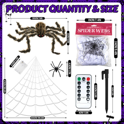 Halloween Spider Web Lights Giant Spider, 16.4Ft 450 LED Lighted Spider Web with with 8 Lighting Modes Waterproof & Timer for Indoor Outdoor House Haunted Yard Decor, Purple