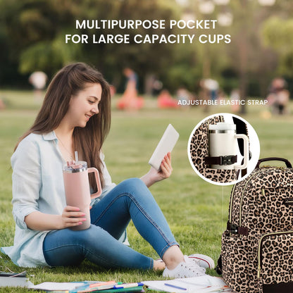 LOVEVOOK Laptop Backpack for Women with Pouch Pocket for Large Capacity Cup,15.6 Inch Laptop Computer Bag Travel Backpack Purse,Waterproof Work Business Backpack College Teacher Bags,Leopard print