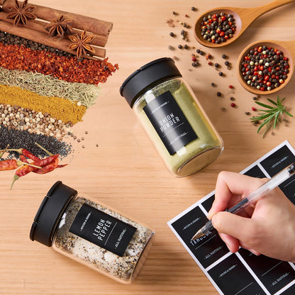 Spreccio 12 pcs Glass Spice Jars With Labels,6oz Glass seasoning Containers with Silicone Lids,Small Spice Storage Bottles for Kitchen Organizer,Seasoning Jars for Spice Rack,Cabinet,or Drawer