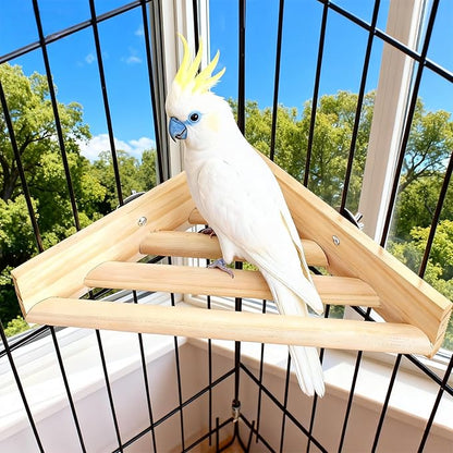 6.7Inch Bird Perch Corner,Wooden Platform Stand,Bird Platform for Cage,Cockatiel,Budgie,Parakeet,Cockatoo