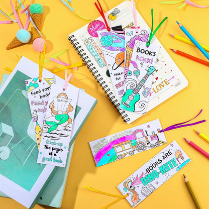 Outus Color Your Own Bookmarks DIY Coloring Blank Paper Kids Students Teachers Classroom Rewards Supplies Double Sided Patterned Boys Girls Cartoon Animals Back to School Party Gift(180 Pieces)