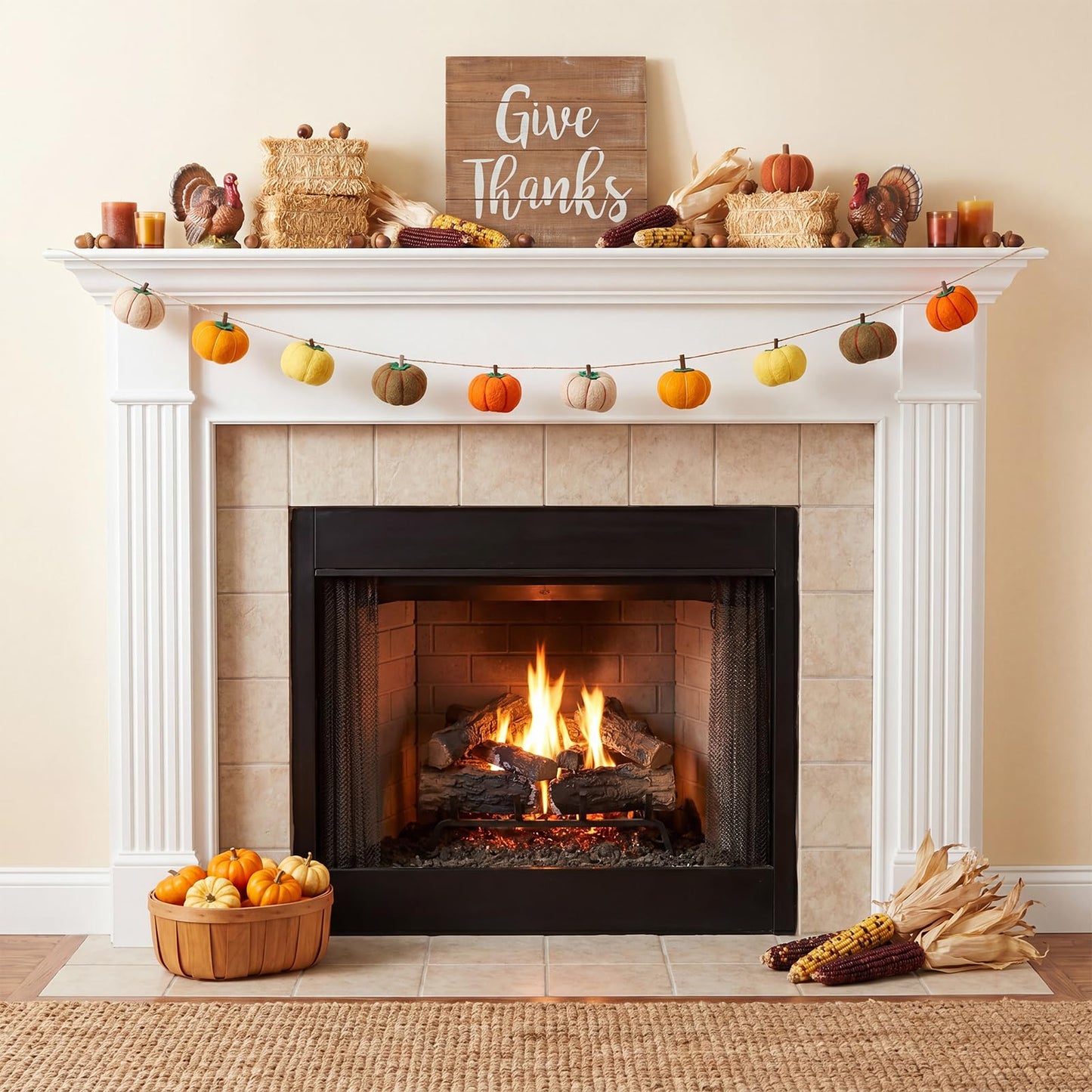Yinder 8.2 ft Fall Pumpkin Felt Garland Autumn Decoration for Home Hanging Felt Pumpkin Banner Harvest Thanksgiving Garland Halloween Party Decor for Mantel Fireplace Farmhouse