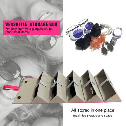 Longjet Sunglasses Organizer 5 Slots Travel Glasses Case Multiple Pairs Eyeglasses Storage Box Hanging Eyewear Holder (Peach Pink)
