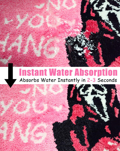 PreLiving Bathroom Rugs Heart-Shaped Pink Ghost Bath Mat Non Slip, Funny Gothic Ghost Horror Design, Washable Absorbent Spooky Bathroom Decor, Funny Halloween Bath Rugs for Home 22 x 26 Inch