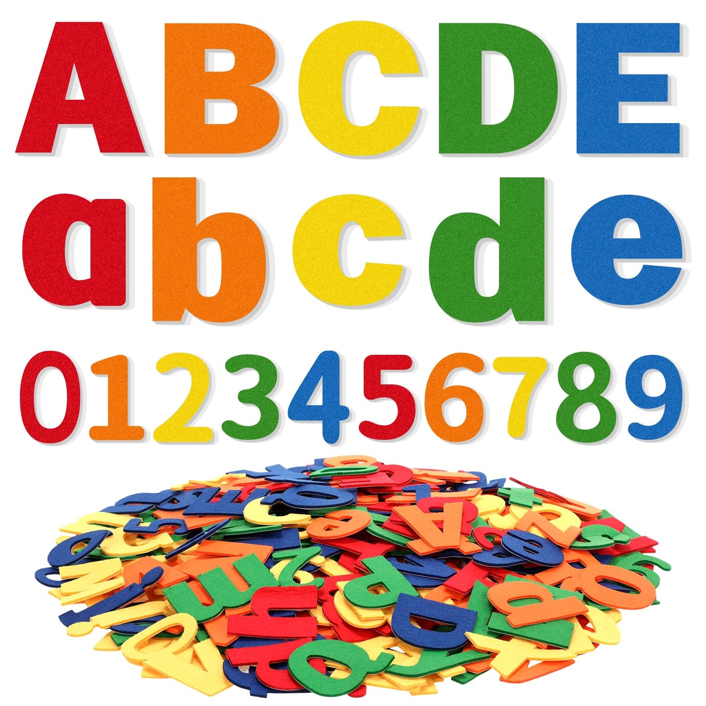 Breling 310 Pieces Felt Letter Bulletin Board Letters Sticker with Number 2" Bulk Self Adhesive ABC Upper Lowercase Sticky Letter for Xmas Gift Bulletin Board Classroom(Rainbow Color)
