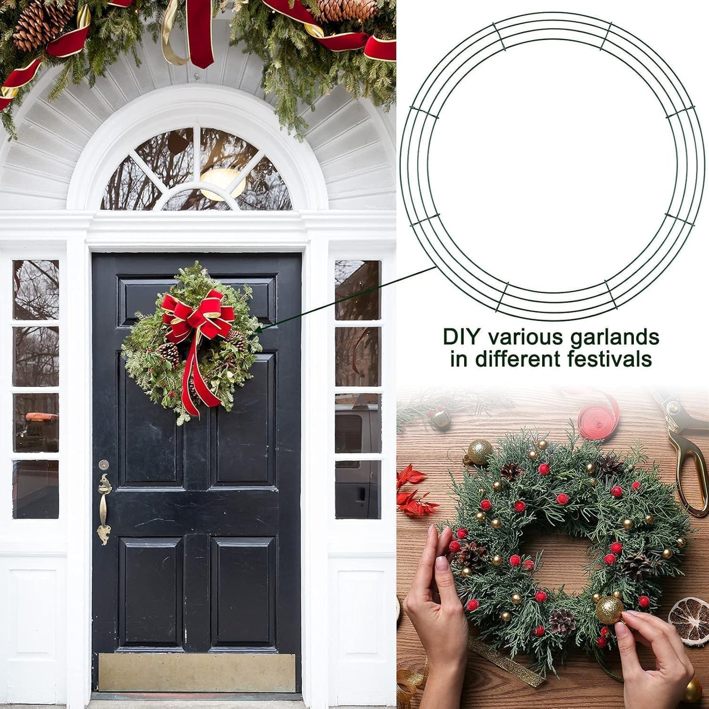 Aodaer 12 Pack 10 Inch Wire Wreath Frame Christmas Dark Green Wire Wreath Ring Round Metal DIY Floral Crafts Wreaths for Halloween New Year Holiday Valentines Day Decorations