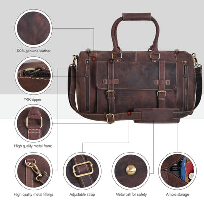 Genuine Leather Duffle Bag for Men | Vintage Weekender Travel Bag | Overnight Carry-On Luggage | Handmade Leather Gym Bag for Men
