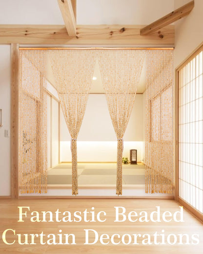 Ezcasch 52 Strands 35.4" x 79" Bamboo and Wood Beaded Curtain for Doorway Handmade Natural Doorway Beads Bohemian Bamboo and Wooden Room Devider Hanging Boho Beaded Curtain,Beige