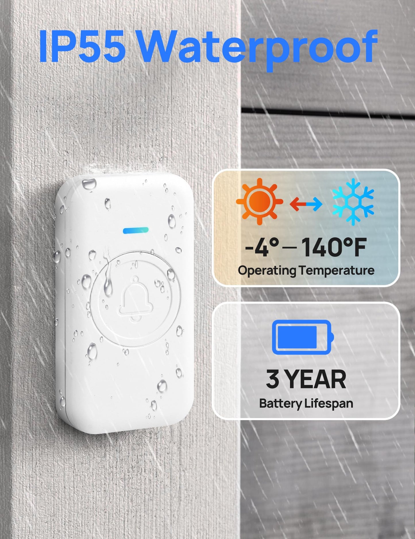 Wireless Doorbell, Waterproof Door Bell with 60 Chimes, 5 Levels Volume and LED Flash, 1000ft Long Range Classroom Doorbell for Home Office Hospital (2 Receiver & 1 Button, Black)