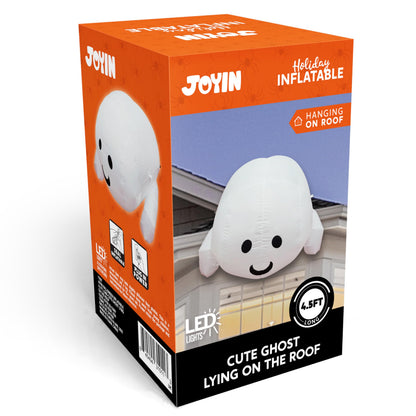 JOYIN Halloween Inflatable Outdoor Decorations, 4.5ft Inflatable Cute Ghost Decoration Lying On The Roof with LEDs, Halloween Blow Up Yard Decor for Parties Roof Decor