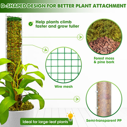 DUSPRO D-Shaped Plastic Moss Poles for Climbing Plants Monstera Stackable Moss Pole for Plants Moss Plant Pole Handmade Moss Stick for Indoor Plants Grow Upward 2 Pack 16.5 inches