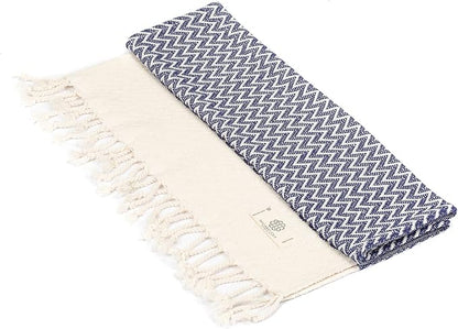 Madamelique Exclusive Hand Towels Set of 2-18 x 40 Inches - Decorative Bathroom Peshtemal Towel for Hand, Face, Hair, Yoga, Tea, Dishcloth, Kitchen and Bath - 100% Pure Cotton (Navy)