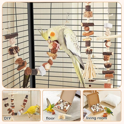 Bird Toys Parrot Natural Foraging Box Parakeet Toys DIY Hanging String for Cockatiels,Conures,Love Birds,and Other Small to Medium Birds Cage Accessories (Large)