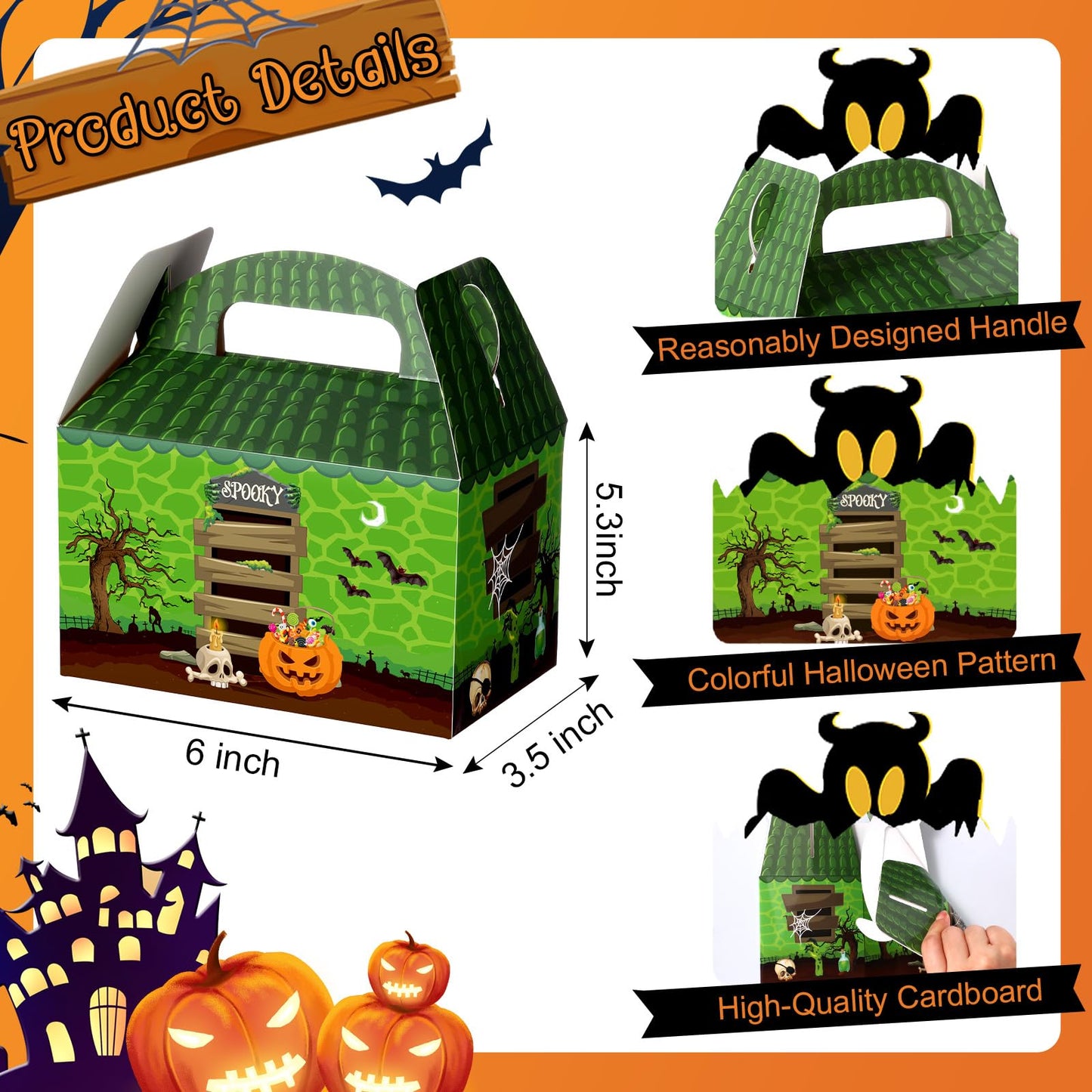 TaoBary 24 Pieces Halloween Candy Treat Box Set Halloween Goodie Boxes Favors Boxes for Birthday Treat Cookies Goodie Box Supplies(House Style)