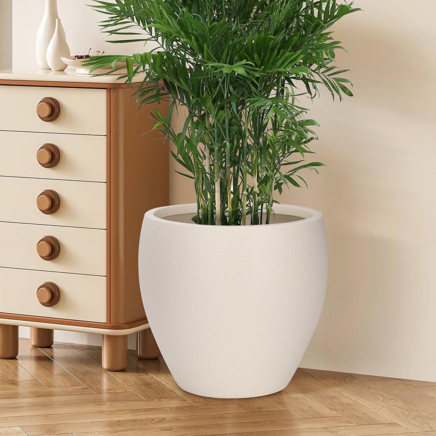 YNNICO Plant Pots 17.5/14.8/12.2 inch Set of 3, Flower Pots with Drainage Holes, Large Planters for Indoor Outdoor Garden Plants and Flowers. (Light Beige)