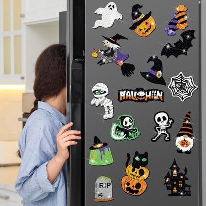 Zonon 20 Pcs Halloween Diamond Painting Refrigerator Magnets Diamond Art Kits Fridge Magnets Sticker for Fridge Whiteboards Car Mailbox Decor Halloween DIY Craft