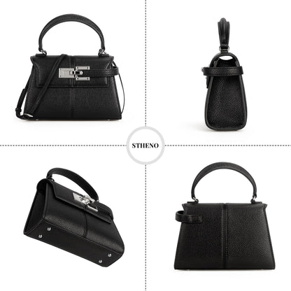 Women's Mini Top-handle Purse - Cute Vegan Leather Vintage Top Handle Bag with Adjustable Strap, Small Fashion Commuter Crossbody Handbag BLACK, Small