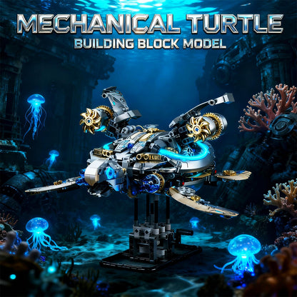 Myth Qholve Mechanical Turtle Building Block with Hand Crank & Motor Dual Drive Gear Motion Steampunk＆Educational Construction Set for Adults Teens and Model Enthusiasts