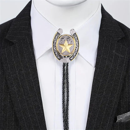 Jeilwiy Star Bolo Tie for Men Gold Vincent Vega Bolo Tie Mens Custom Leather Indian Cowgirl Necktie