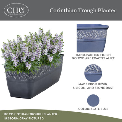 Classic Home and Garden Corinthian Trough Planter 10" Slate Blue