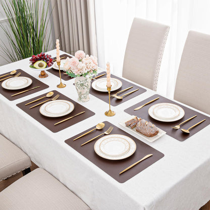 SHACOS Placemats Set of 6 Faux Leather Waterproof Leakproof Wipeable PU Non-Slip Vinyl Place Mats Heat Resistant Table Mats for Kitchen Dining Table Indoor Outdoor, Chocolate Brown