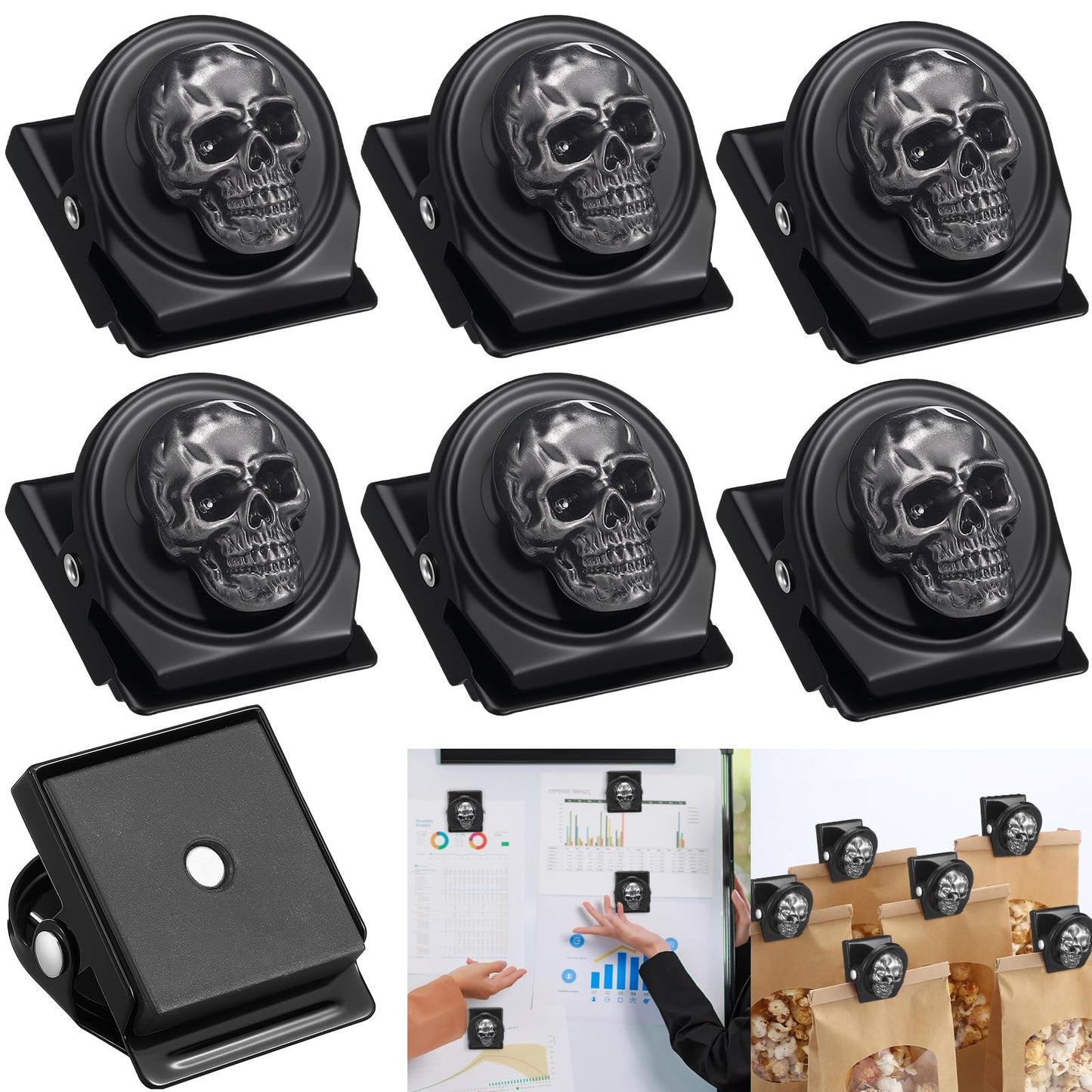 AceOrbit 12 Pcs Skull Fridge Magnets Ghost Refrigerator Magnetic Clips Decorative Magnets Metal Magnet Clips for Christmas Fridge Gift Classroom Kitchen Office