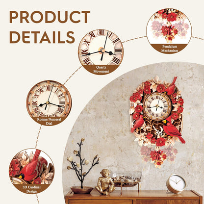 Cutywood 3D Puzzles for Adults Clock-Cardinal Design Model Kit-Mechanical DIY Pendulum Clock with Roman Numerals-Desk Home Office Decor Personalized Gift for DIY Lovers