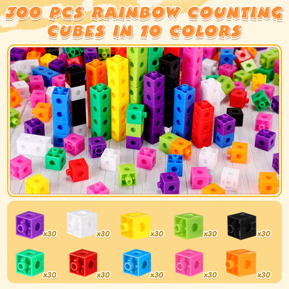 Jenaai 300 Pcs Linking Cubes with Storage Container Counting Cubes, Colorful Plastic Counting Block, Math Manipulatives Classroom Learning Supplies for Preschool Kindergarten(Blue)