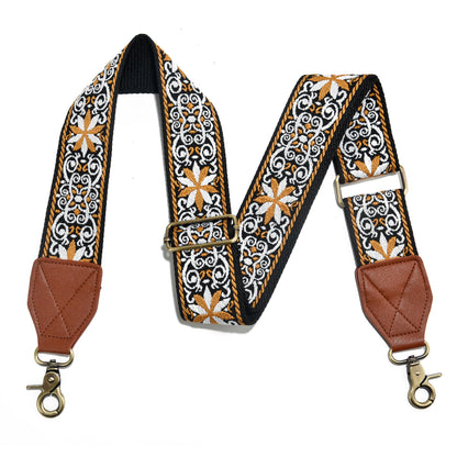 Purse Strap,2" Leather End Shoulder Strap Adjustable Replacement,Retro Jacquard Multi-pattern Crossbody Bag Straps