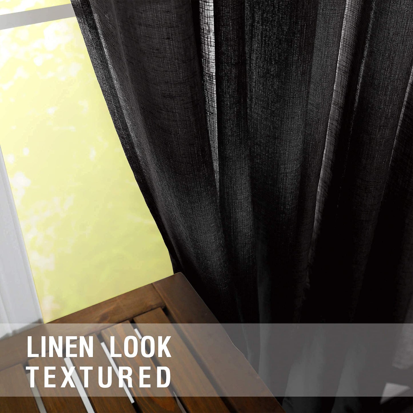 KOUFALL Black Curtains 96 Inches Long for Office,Light Filtering Linen Sheer Curtains for Living Room 96 Inch Length
