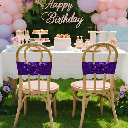 Poise3EHome Purple Sequin Chair Sashes,100 PCS Folding Chair Covers Bow for Halloween Wedding Party Reception Decorations