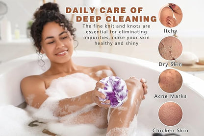 2 Pack African Net Sponge Exfoliating Body Scrubber Bath Sponge for Daily Use (Light Purple + Light Green)