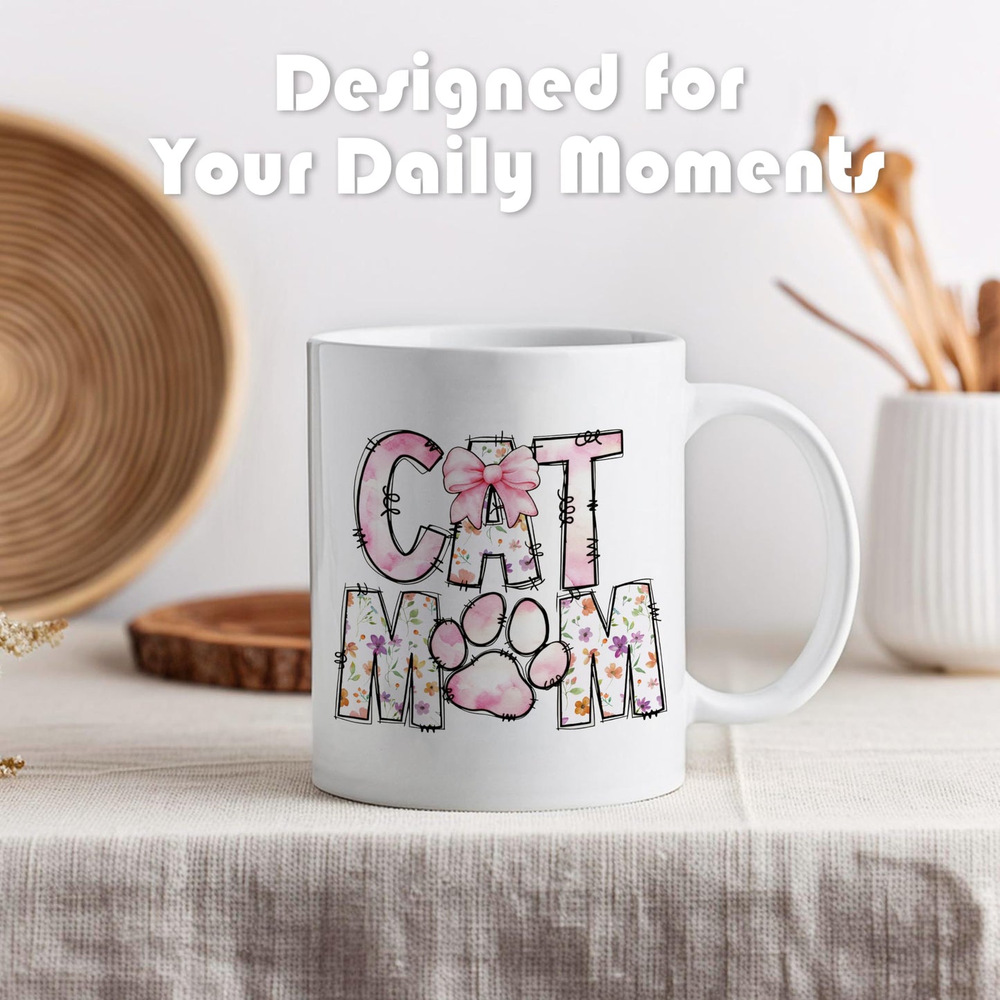 WDSFHYJK Cute Cat Mom Ceramic Coffee Mug 11oz,Creative Cat Lover Gifts for Women,Coffee Mug Gifts for Family Office College