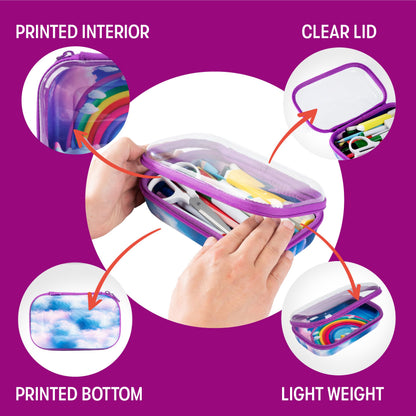 ZIPIT Clear Top Pencil Case for Kids, Durable Pencil Box for School, Large Capacity Stationery Organizer Box, Rainbow