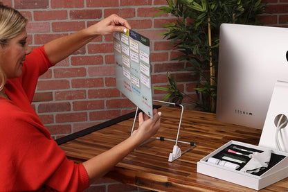 Double Sided Desktop WhiteBoard Kanban Set with Stand.18 x11,Dry Erase Glass Board, 24 Reusable Task Cards, 6 Markers, Accessories. Portable Project Management Planning Productivity WhiteBoard Kit