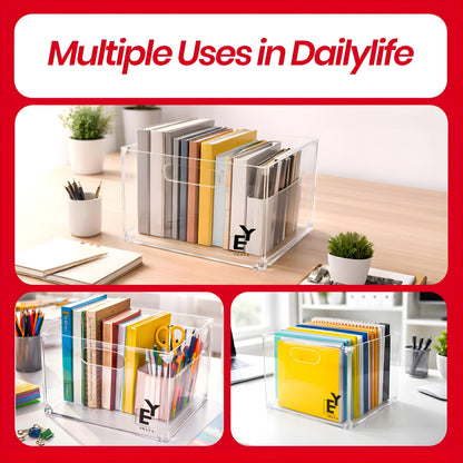 ERAYA Clear Acrylic File Organizer with Handles, Portable Hanging File Box for Letter/A4 Documents 8.5"x11", Sleek Desktop Storage for Office, Home, Study, Magazines, Notebooks, and School Supplies