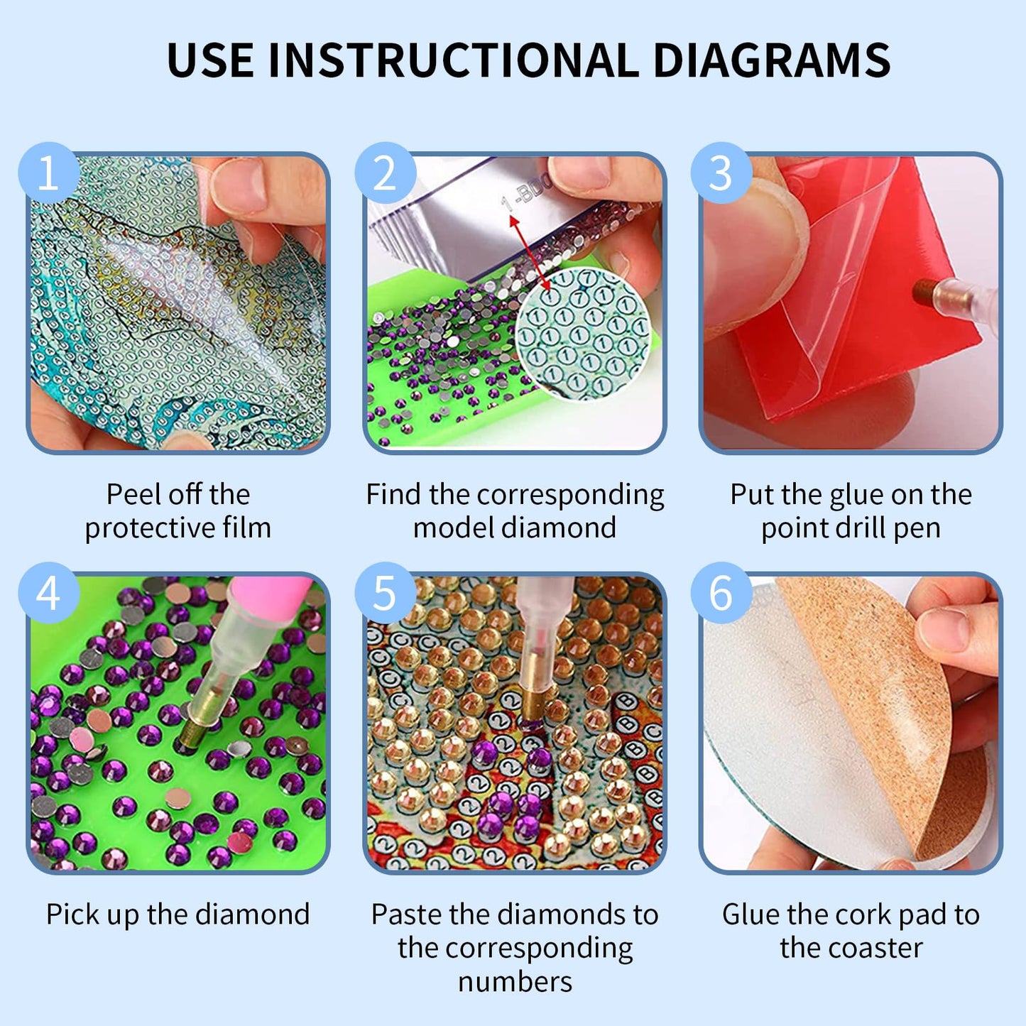 PERFECTSIGHT 8 Pcs DIY Diamond Art Painting Coasters with Holder, Cute Diamond Paint Coaster Kits for Adults, Kawaii Full Drill Diamond Art Craft Paint by Number Non Slip Coaster - Pink Halloween