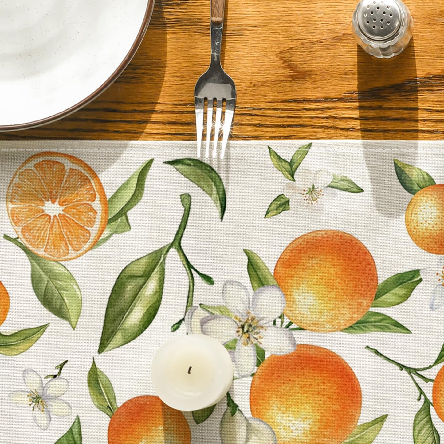Artoid Mode Orange Wildflowers Leaves Summer Table Runner, Seasonal Spring Kitchen Dining Table Decoration for Home Party Decor 13x108 Inch
