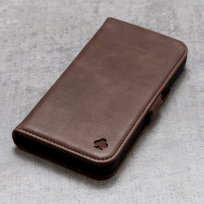 Porter Riley - Leather Case Compatible with iPhone 17 Pro Max. Premium Genuine Leather Stand/Cover/Wallet/Flip Case with Card Slots & Horizontal Stand (Chocolate Brown)