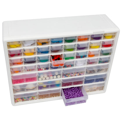 Akro-Mils 44-Drawer Plastic Drawer Storage Cabinet for Garage Organization, Bead Organizer, Building Bricks Storage, Teacher Toolbox, Makeup Organizer, 20" W x 6" D x 16" H, 10144 White