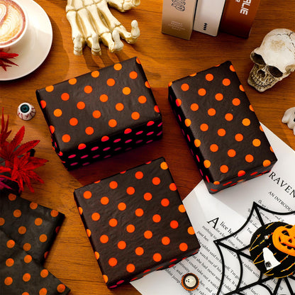 Whaline 100 Sheets Halloween Tissue Paper Polka Dot Gift Wrapping Paper Black Orange Art Sheet for Holiday Birthday Baby Shower Party DIY Crafts Supplies, 14 x 20 Inch