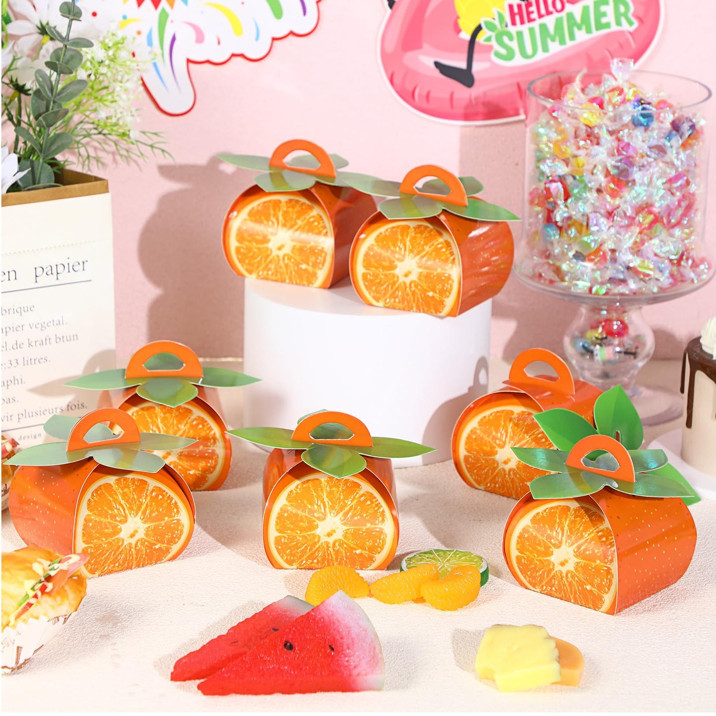 TaoBary 36 Pieces Orange Fruit Party Favor Boxes Summer Citrus Orange Slice Candy Treat Box 3D Mini Goodie Gift Bags Party Decorations Supplies for Summer Fruit Themed Birthday Baby Shower