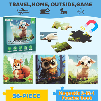 Magnetic Puzzles for Toddlers 3-5 36PCS-3 Animal Themes Magnetic Puzzles for Kids 4-6 Travel Puzzle for Airplane/Car/Road Trip/Gift Toys for 3 4 5 6 Year Old Girls and Boys