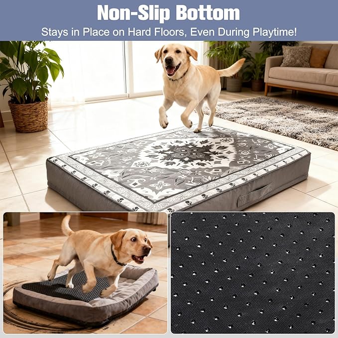 EXPAWLORER Large Dog Bed Small Medium Size Dogs, Waterproof Orthopedic Pet Mattress with Removable Washable Cover Non-Slip Bottom Zipper & Carry Handles, Thick Egg Crate Foam Beds Sofa 36x27x3in Grey