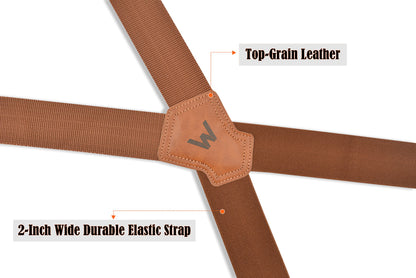 WELKINLAND Brown 2 inch wide suspenders, Heavy duty work suspenders for men, Swivel hook suspender, Thick suspender with belt loops