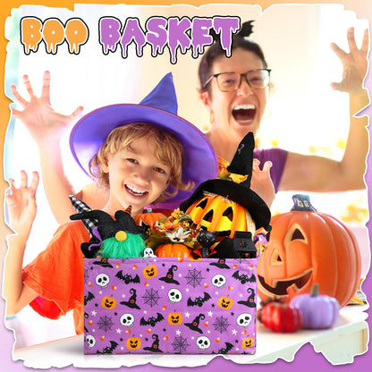 Breling 4 Pcs Halloween Baskets Boo Basket Gift Pumpkin Ghost Baskets with Handles Large Collapsible Storage Bins Boxes for Trick or Treat Gift Books Laundry Shelves Home Storage, 15 x 10 x 8 Inch