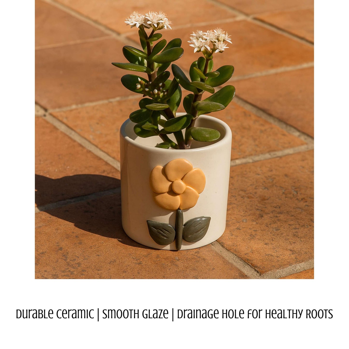 CERAMIQA Ceramic Succulent Planter Pot with Drainage Hole, Small 3 Inch Indoor Plant Pot, Cute 3D Floral Design, Mini Round Flower Pot for Cactus & Herbs, Decorative Planter for Home Office Desk