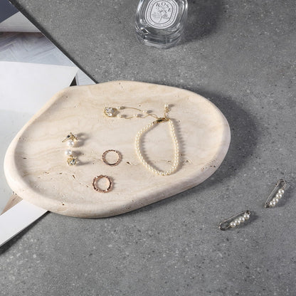 BCS Marble Jewelry Tray Trinket Dish, Decorative Cloud Vanity Key Tray for Women, Perfume Ring Holder Dish for Ring Earring, Cute Jewelry Plate Bowl Aesthetic Room Decor（Beige Travertine）