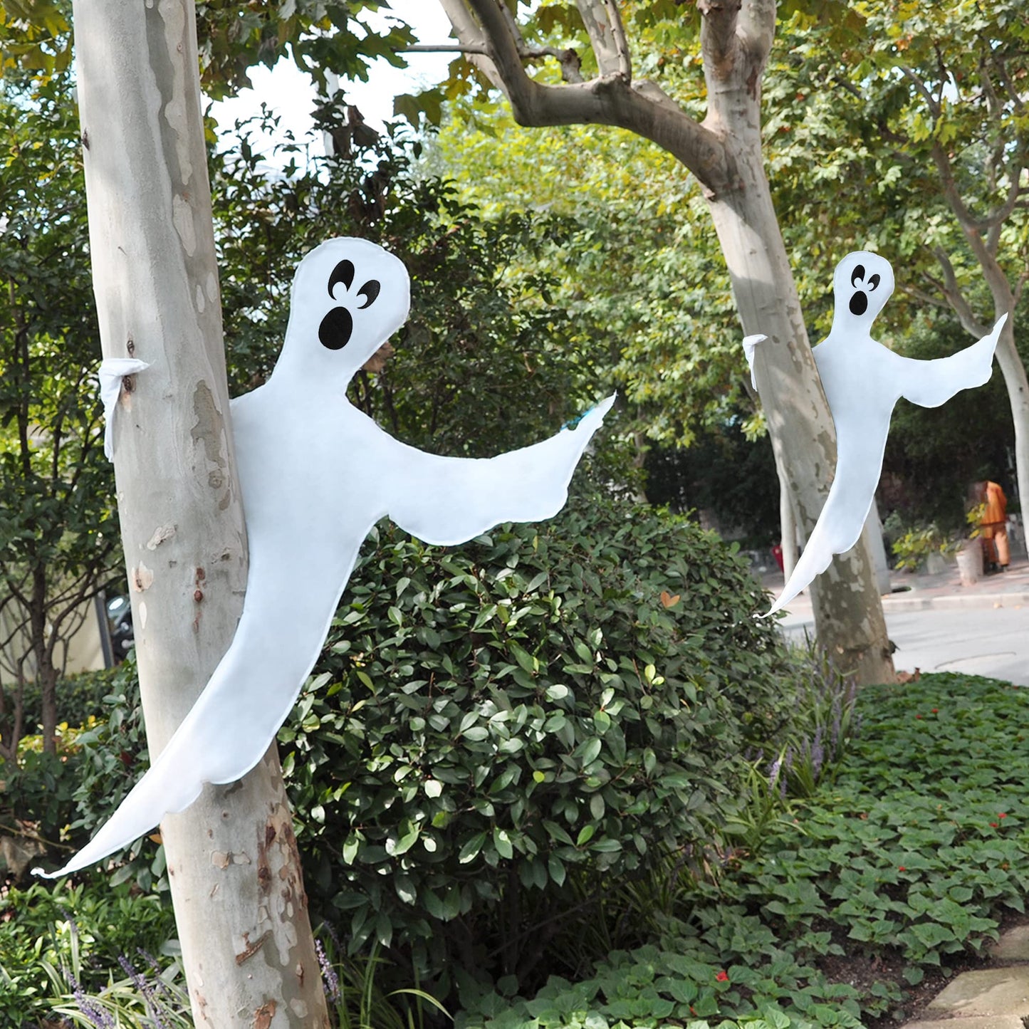 JOYIN Halloween 2 Pcs Tree Wrap Ghost Decoration Outdoor, 53” Cute Face Flying Ghost for Halloween Outdoor, Lawn, Yard, Tree, Party Supplies, Haunted House Wrap Decorations