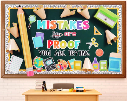 3D Back to School Bulletin Board Set Inspirational Classroom Decoration Educational Pencil Cutouts Mistakes are Proof You are Trying Bulletin Board for Teacher School Home Chalkboard Door Wall Decor